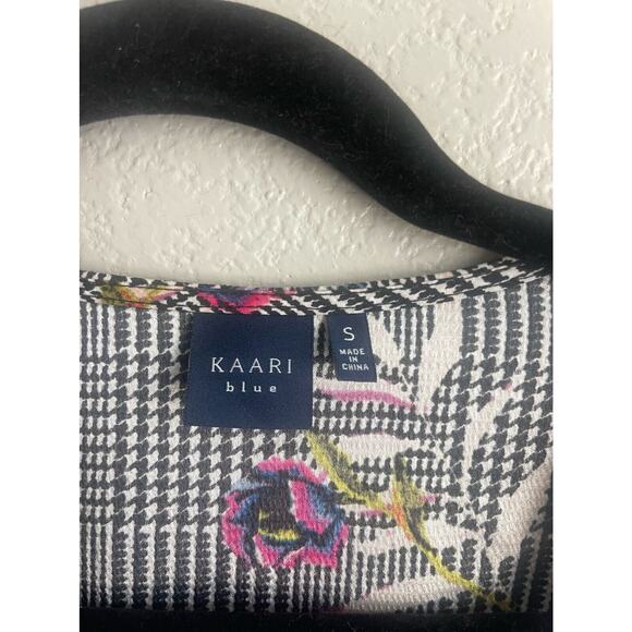 Kaari Blue Wrap Dress Floral Houndstooth Lightweight Knee Length Career Small - Picture 9 of 9